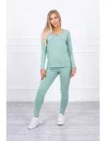 Súprava s gombíkovým výstrihom tmavo mätová