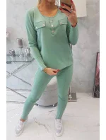 Súprava s gombíkovým výstrihom tmavo mätová