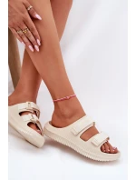 Piankowe Klapki Damskie Z Rzepami Big Star RR274A529 Beżowe