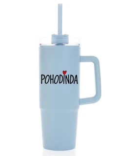 POHODINDA - svetlě modrá cestovní termoska s průhledným víčkem 900 ml