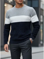 Pánsky sveter s okrúhlym výstrihom v sivej a tmavomodrej farbe FashionStreet WX2320