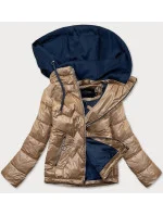 Karamelovo / modrá dámska bunda s kapucňou (BH2003BIG) Karamelovo / modrá dámska bunda s kapucňou (BH2003BIG)