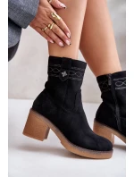 Ocieplane Botki Damskie Na Obcasie Słupku Czarne Vailia