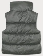 Krátka dámska vesta v khaki farbe so stojatým golierom (B8245-11) Krátka dámska vesta v khaki farbe so stojatým golierom (B8245-11)