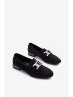 Mokasyny Damskie Z Ozdobą Czarne Camilena - Zamsz