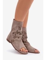 Zazoo 3437 Damskie Zamszowe Sandały Z Cholewką Na Zamek Beżowe