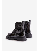 Lakierowane Botki Dziewczęce Ocieplane Futerkiem Na Zamek Czarne Evaliraea