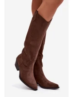 Dámske kovbojské čižmy Eco Suede Heeled Brown Esmira Dámske kovbojské čižmy Eco Suede Heeled Brown Esmira