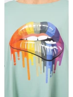 Oversize blúzka s potlačou dúhových pier tmavo mätová Oversize blúzka s potlačou dúhových pier tmavo mätová