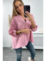 Mušelínová blúzka s vyhrnutými rukávmi tmavo ružová Mušelínová blúzka s vyhrnutými rukávmi tmavo ružová
