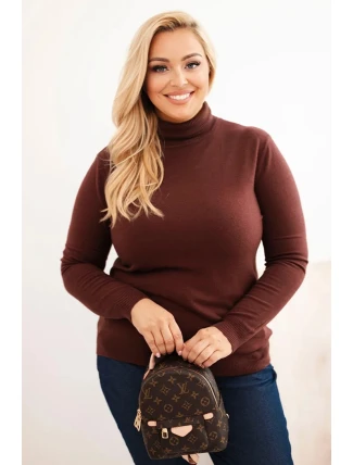Dámske Plus veľkosť viskózový sveter s klasickým strihom Brown