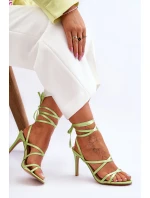 Damskie Wiązane Sandałki Na Szpilce Zielone Meya