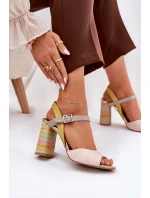 Skórzane Eleganckie Sandały Na Słupku Laura Messi 2136 Multikolor
