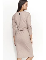 Dámske šaty s voľným strihom stredne dlhé capuccino - Hnedá - Numinou