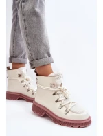 Lakierowane Skórzane Botki Trapery Damskie GOE MM2N4083 Białe