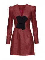 M869 Tvídové šaty s výstrihom do V - bordové