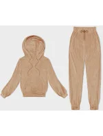 Dámska velúrová tepláková súprava s kapucňou nude (8C1175-160)