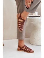 Skórzane Sandały Na Płaskim Obcasie Zazoo 3686 Brązowe