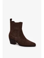 Semišové dámské boty na podpatku zateplené hnědé Arelia