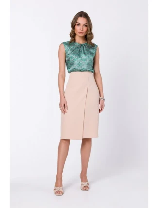 S343 Sukňa áčkového strihu so zavinovacími detailmi - béžová