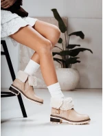 Dámske čižmy z ovčej kože béžové FashionStreet ZY1249