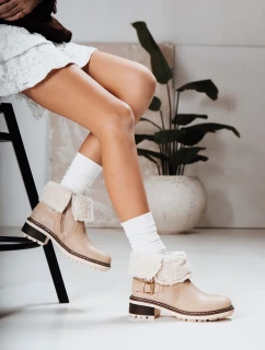 Dámske čižmy z ovčej kože béžové FashionStreet ZY1249