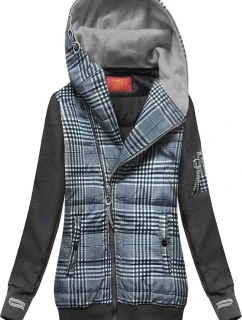 Blúzka zo zmiešaných tkanín v tmavomodrej a grafitovej farbe (AMG-611A)