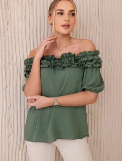 Španielska blúzka s malým volánom khaki