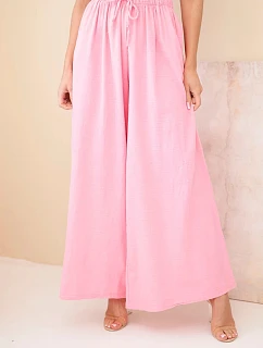 Dámske široké bavlnené nohavice s elastickým pásom candy pink