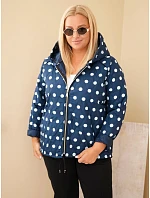 Dámska bunda Plus Size s kapucňou a bodkami, modrá granátová