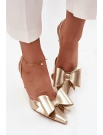 Szpilki Z Odkrytymi Piętami I Kokardką Złote Eklevia