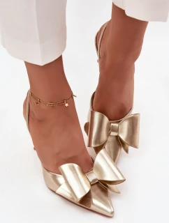 Szpilki Z Odkrytymi Piętami I Kokardką Złote Eklevia