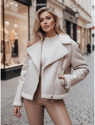 Dámska semišová bunda SOFTSTILL s ovčou kožou biela FashionStreet TY4748z