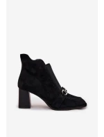 Botki Damskie Z Naturalnego Zamszu Na Słupku Artiker 57C0124 Czarne