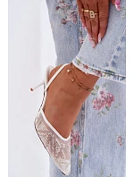 Zdobené sandály s síťkou na jehle bílé Bedira