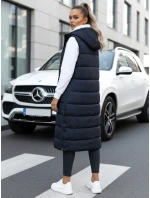 Dámska dlhá prešívaná tmavomodrá vesta FashionStreet TY5252