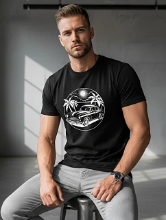 Pánske bavlnené tričko s potlačou čierne FashionStreet NX042R