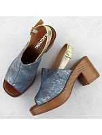 Dámske sandále na podpätku denim gold M.Daszynski MR23126-7 Dámske sandále na podpätku denim gold M.Daszynski MR23126-7