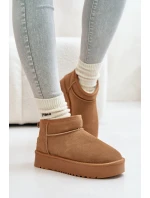 Skórzane Zamszowe Śniegowce Na Platformie Camel Nereviana