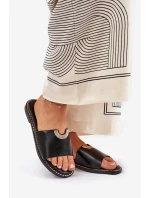 Klapki Damskie Eko Skórzane Z Ozdobnymi Detalami Czarne Mevith