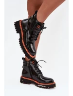 Botki Damskie Z Lakierowanej Skóry Naturalnej Ocieplane Artiker 57C0061 Czarne