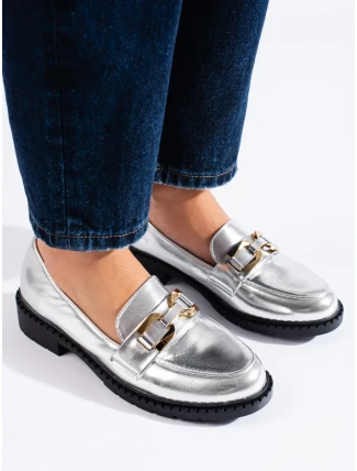 Módne dámske strieborné mokasíny na platforme Módne dámske strieborné mokasíny na platforme