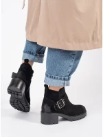 Jedinečné dámske čierne členkové topánky na širokom podpätku