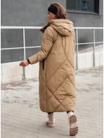 Dámska zimná dlhá prešívaná bunda s kapucňou STREETFIT beige FashionStreet TY4600