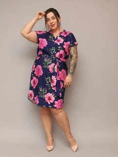 Kvetinové šaty s opaskom Tmavomodrá (744)