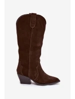 Kožené Semišové Kozačky Dívčí Oteplené Čokoládové Urselle