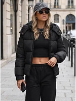 Dámska zimná prešívaná bunda s kapucňou, čierna, FashionStreet TY5747