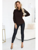 140-29 Blúzka s dlhými rukávmi a viazaním vpredu - čokoládová