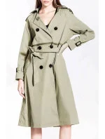 Dvojradový kabát v khaki farbe s opaskom (AG3-011) Dvojradový kabát v khaki farbe s opaskom (AG3-011)