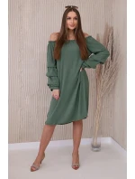 Španielske khaki šaty s ozdobnými rukávmi